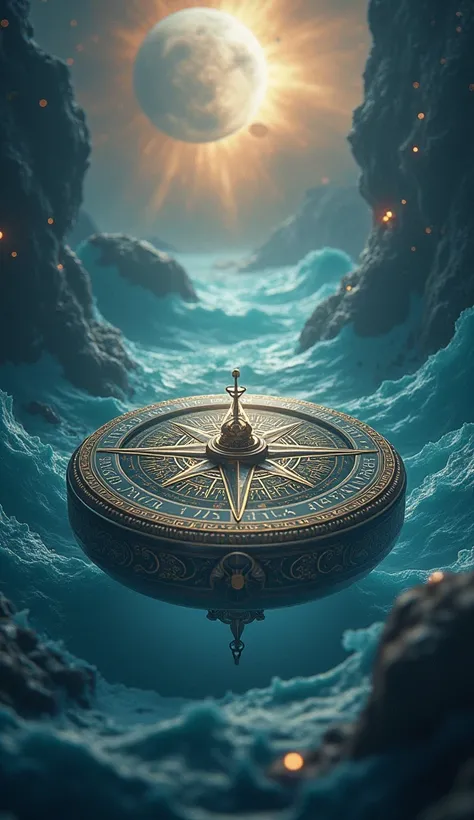 Hyperrealism. Best quality. High detail. Photorealism. Fantastic. UHD. Double exposure effect. Mysticism. Aivazovskys style. Adventurers Magic Compass. Space ocean. Alchemy. Magic.