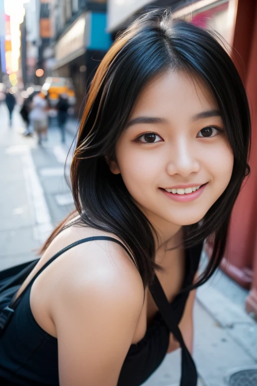 
Front view ,  is standing,  On the road,   New York City,  watching viewers ,  Japanese girls having cream-pied sex , 20 years old ,( middle black hair, detail face,  cute face,  beautiful eyes,  Small lips, smile),  (masterpiece, Best Quality,  high reso...