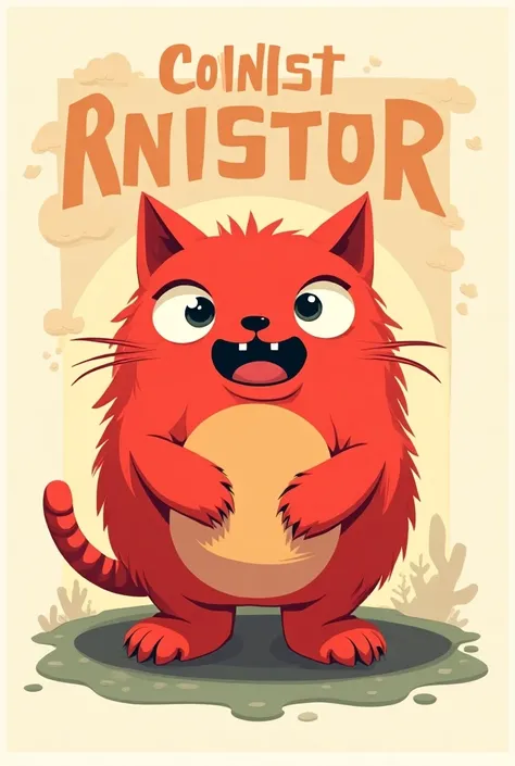 a vintage concert poster for the band, cartoon style, 80s retro style poster red cute monster cat , Simple art, white background, in frame, center of canvas