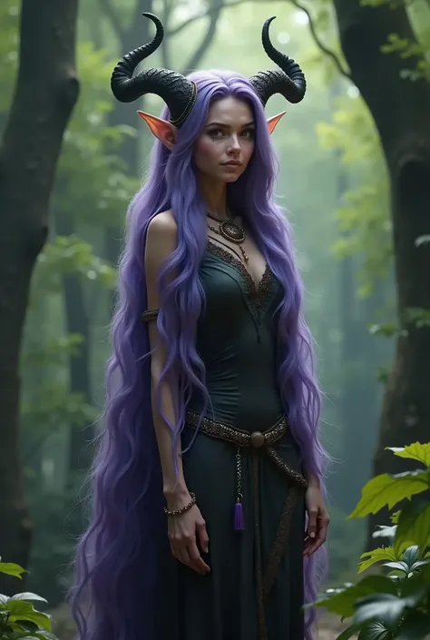 horned elf with long purple hair