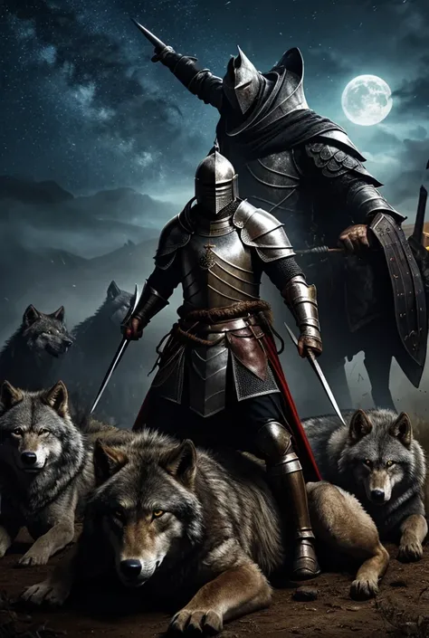 A knight in the midst of wolves in the night and 