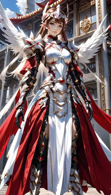 Best Quality、 Unity 8K Wallpaper、32K、masterpiece、 very detailed、 super high definition、 very detailedな顔,  RAW photos from the last century, professional, Fine painting,　Platinum tiara with red gemstones、(((Red Nun Cape)))、( 20～Female magical warrior, WHITE...