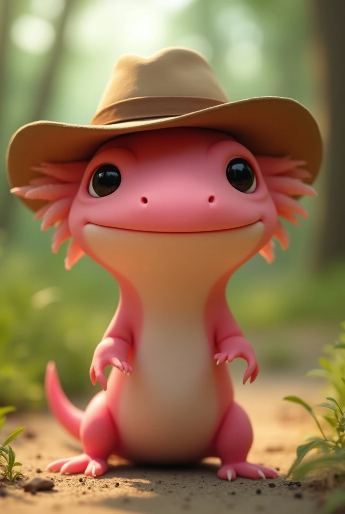 Animated pink axolotl with a ranch hat