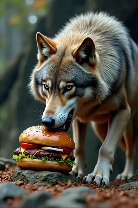 Wolf with hamburger 