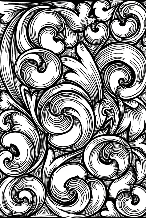 create a black and white flowing woven detailed hatched fill mckenzie scrolls