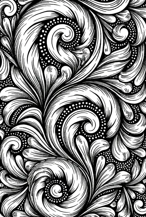 create a black and white flowing woven detailed hatched fill mckenzie scrolls