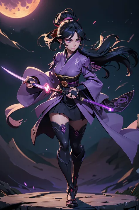 Best quality, masterpiece, high quality, (detailed beautiful face:1.3), (detailed beautiful eyes:1.3), standing, (full-body shot:1.4), tall and elegant, Tsukuyomi, nihonshinwa, Japanese, woman, dark sorceress, shadowy atmosphere, mysterious aura, ethereal ...