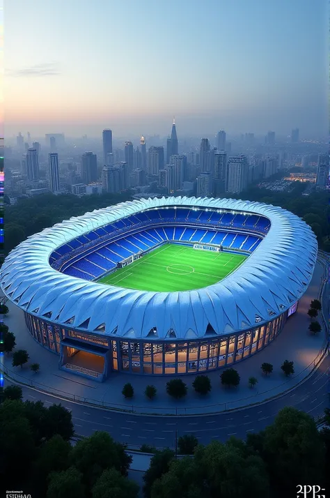 Build a stadium for the Esteghlal team of Iran that is very professional and blue in color