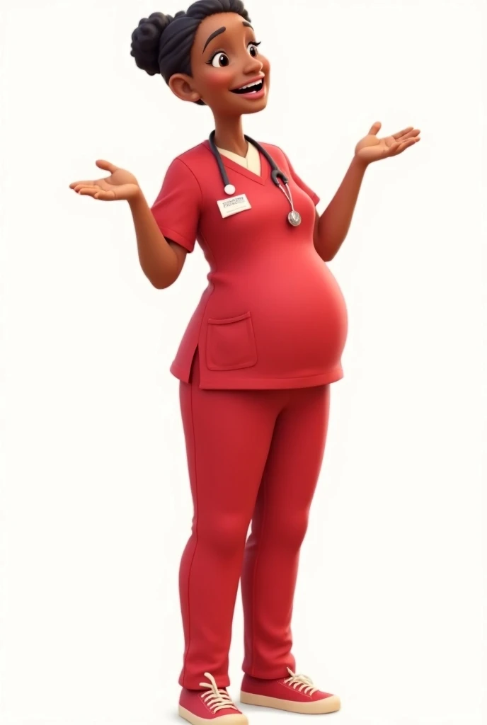 Animated midwife explaining, in red uniform , create a png image without a background 