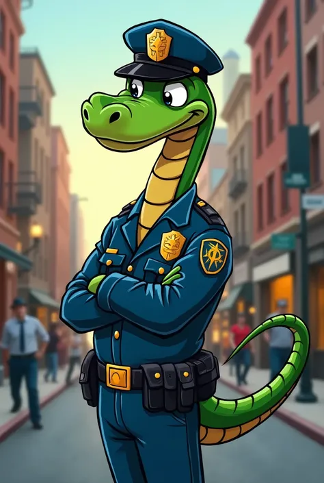 Un serpent agent de police, le tout dans un style cartoon