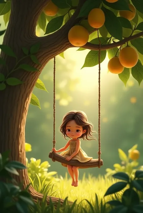 I want a photo book cover in which there is a swing hanging from a guava stick and there is an  girl who is swinging 