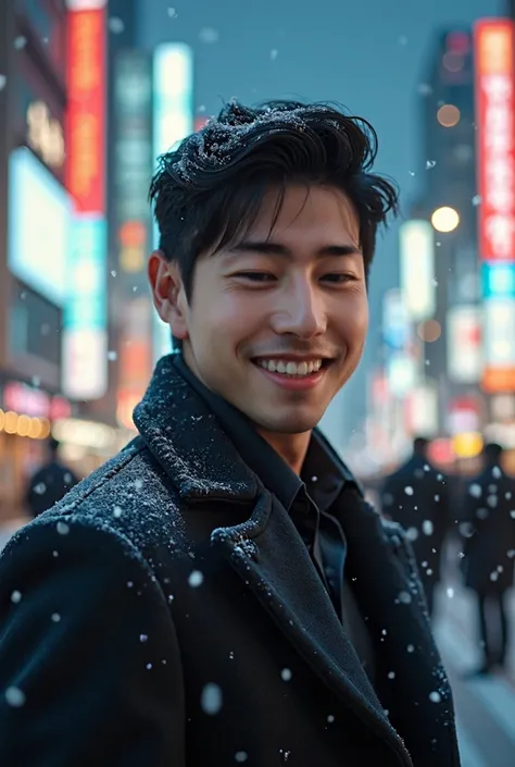 Photorealsitic, 8K full body portrait, a handsome, a 25-year-old man, A charming expression, detailed face details, TOKYOcty, Winters, Shibuya in the background