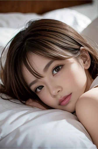 cute 21 year old japanese、night、on the bed、cute colorful pajamas、super detailed face、Attention to detail、double eyelid、beautiful thin nose、sharp focus:1.2、beauty:1.4、(light brown hair、shortcut) hair、white skin、highest quality、masterpiece、ultra high resolut...