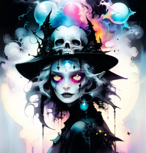 High Resolution, High Quality , Masterpiece .Hyper-realistic ink drawing with surreal colors, elements of absurdity in the style of Ross Tran featuring postal post modern design witch burnings as a reference to cannibalism eyeballs, ghost teeth obscurity, ...