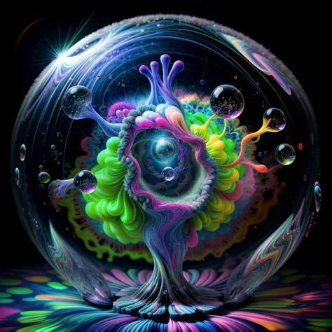 Brilliant images of pure light emerging from vibrant colors in a psychedelic dream, shimmering glass morphing out of colors, tripped out detailed patterns in all colors, perfectly formed symmetrical spheres and glowing reflective bubbles, attention to detail on the bubbles and spheres, rainbows of color twisted in and out of translucent orbs, background is spilled paint and spirals of swirling colour, beautiful psychedelic digital art, pixel art, neon colors, 4d mandelbulb psychedelics, glass like psychedelic landscape, intricate rainbow environment, psychedelic underwater brightness, LSD,DMT, Psilocybin, Mescaline, trails of color and light, bright fluorescent colors, psychedelic trip, fluorescent psychedelic aesthetic, psychedelic vibrant colors, bright psychedelic neon colors, colorful paint drips out of the bubbles, 3d glass spheres melt into each other spilling out colours, visually disorienting, hallucination inducing, optical illusions a must, startling, stunning images, awe inspiringly, best quality wallpaper, Pixel Assets, Portrait photography, surrealism, Photorealistic, Hyperdetailed, Glass Morphism, Digital Art, Sparkle, Optical Illusion, Glowing Light, Reflection Light, Overexposure, God rays Backlighting, Depth Of Field, Rotational Symmetry, UHD, High Details, High Quality, Super Detailed, Best Quality, Award Winning, holographic, holographic earth Masterpiece