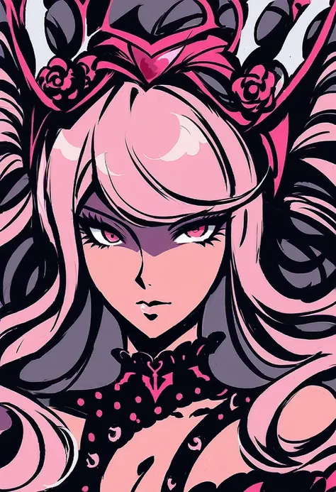 a close up of a woman in a black and pink outfit, digital art from danganronpa, gothic maiden anime girl, persona 5 art style wlop, shalltear from overlord, inspired by Li Chevalier, junko enoshima from danganronpa, villainess, cushart krenz key art femini...