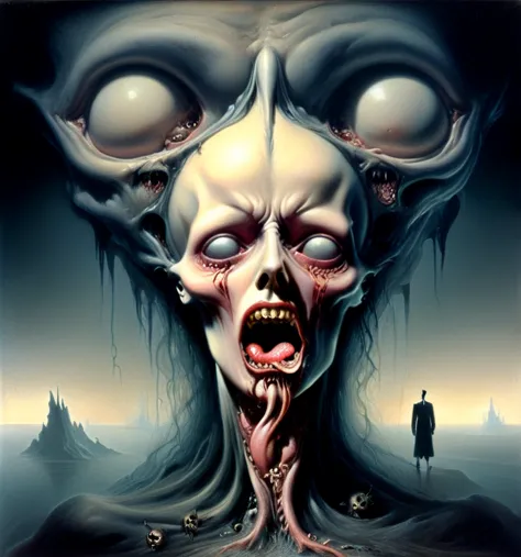 beautiful image, demonic-fantasy ,hyper surreal pleasure and suffering,,exaggerated features, lucid, atmospheric, hyperstylized abaritions, tongue slinking and wrapping around anothers head, entering her pussy hole from the back, (Salvador dali surrealism)...