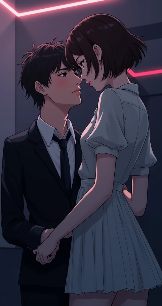  Something similar but a little more demure  ... the one in a black suit she is wearing a short Miu Miu style dress but the one with dark hair she has short brown hair ....I like that Webtoon style  