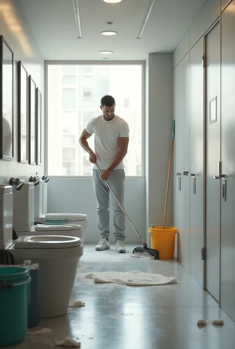 Ronaldo cleaning washroom 

