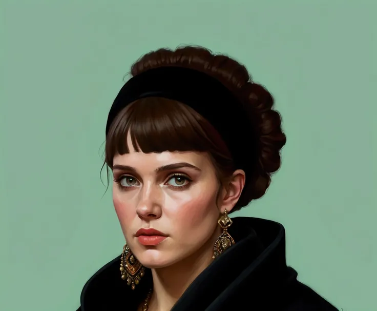 painting of a woman with a black scarf and a black headband, in style of digital painting, realistic female portrait, portrait of blade runner rachael, digital illustration portrait, in style of digital illustration, detailled portrait, detailed color port...