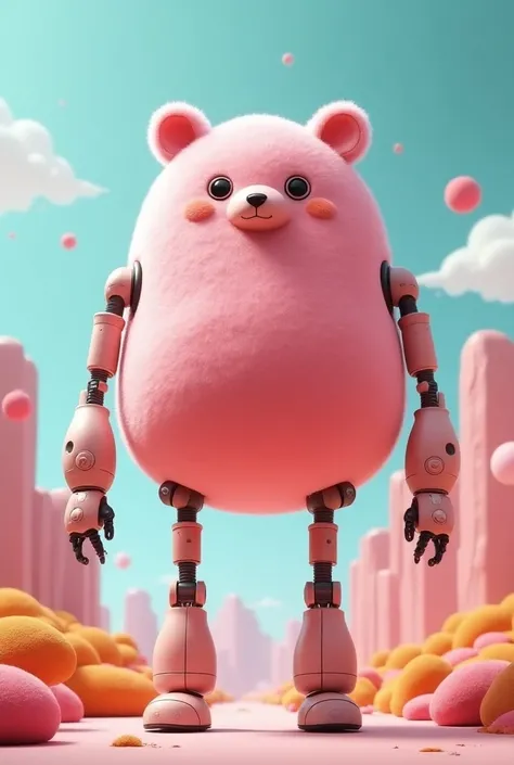 A very long-legged pink bear robot