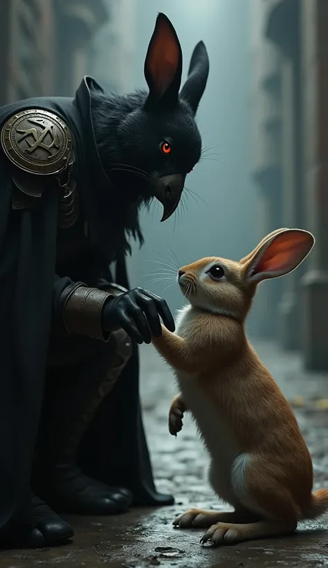 Create a 9:16 image of (rabbit) & (corvo)