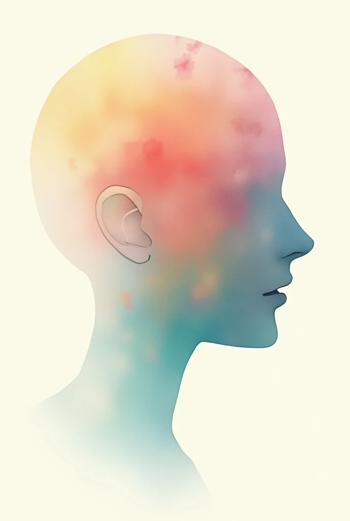 Abstract side shape of a head with vibrant watercolor colors, stylized image in light colors