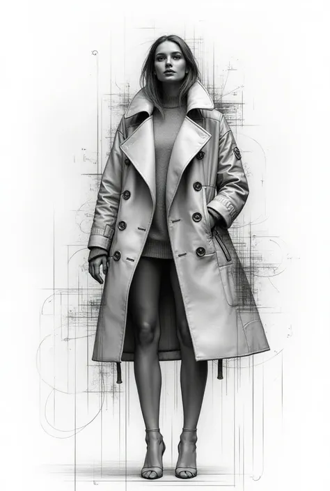 modern creative wardrobe using black and white collage technique in pencil