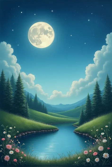 Painting designs with landscapes and the moon and stars 