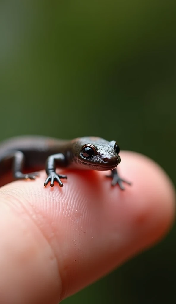 The worlds smallest giant salamander , Landed on someone&#39;s finger,  is unquestionably adorable and charming. The photos are very realistic、 accurately captures the subtle characteristics of miniature giant salamanders.