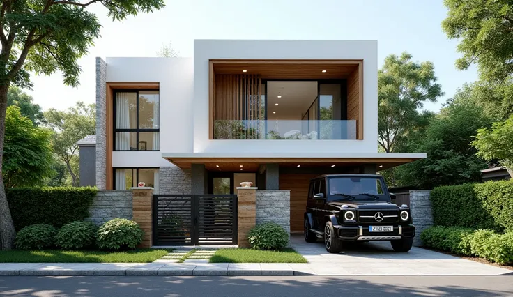 this image depicts a modern two-story house with asian-inspired design, featuring:



- **structure and design:** rectangular fo...