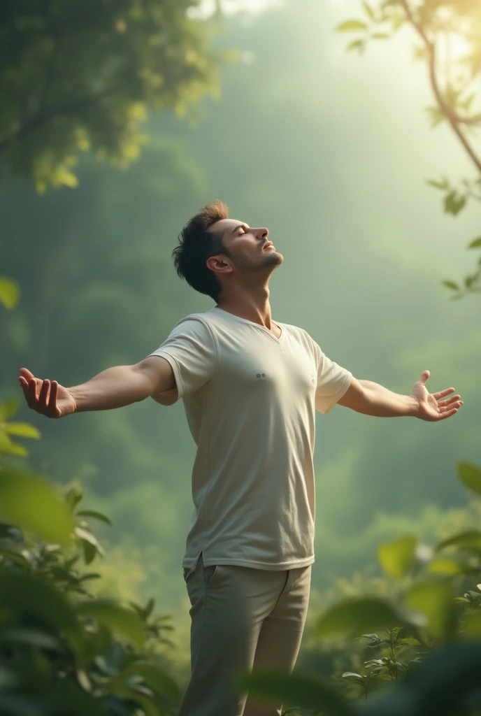 A man with his arms open up and his eyes closed
From profile to