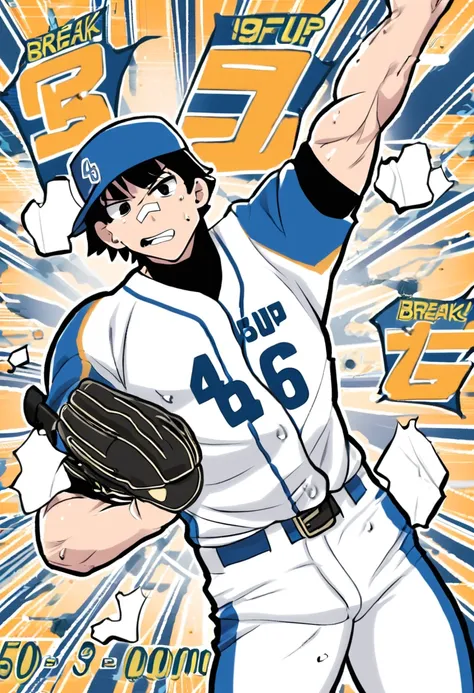  huge muscles,score_9, score_8up, score_7up, score_6up, score_5up, score_4up, break
abstract background, break
solo, young male, boy, sh0m4, black hair, backwards cap, black eyes, bandaid on nose, break
baseball uniform, baseball pants, source_cartoon, rat...