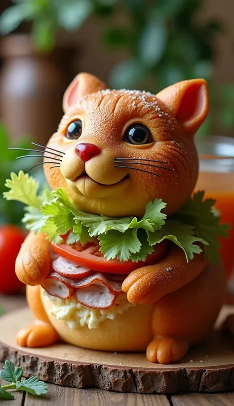 pussy stuffed with salad, meat and cheese
