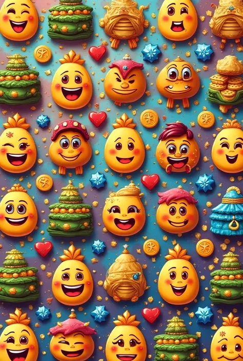 a very colorful wallpaper filled with emojis referring to money and prosperity 