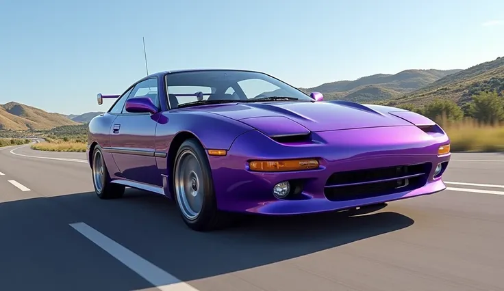 1992 Toyota Celica model AT180 in purple color full car render driving highway