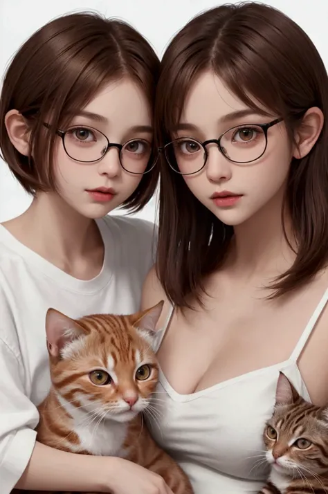  Generate an image of these two girls together , as a couple,  but maintaining their characteristics two .  One with very light brown skin  ( between white and brown ) And short mens hair, Like Joãozinho or Pixie. the other white,  with medium and dark red...