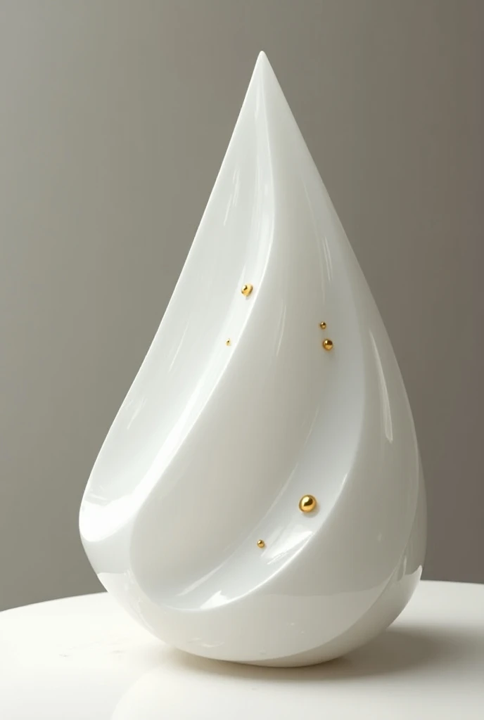   A highly detailed Zen prism ， Abstract sculpture inspired by small clouds ,   sitting on a table {x} ,   with gold dots  , Creative creation ,  Packaging Design ,  Clear smooth clean line,  lines clear and smooth , beautiful design,  White Sculpture Abst...