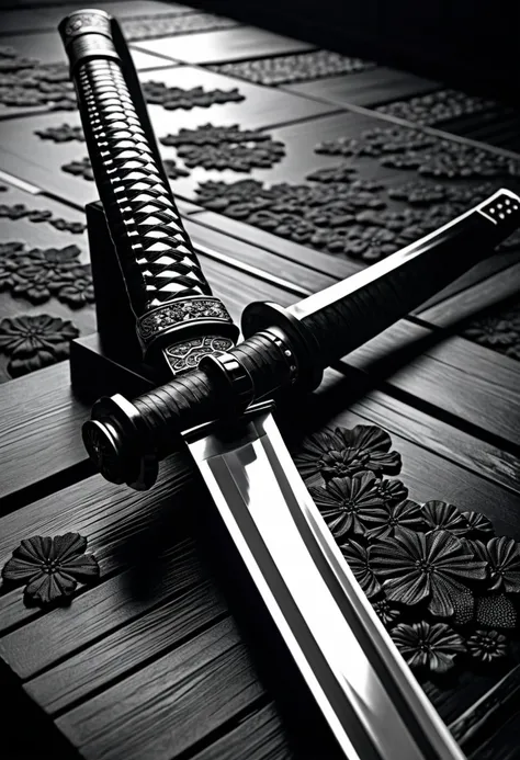 Katana, samurai, by Daido Moriyama, Japanese architecture background.
best quality, masterpiece, intricate details, ultra-detailed