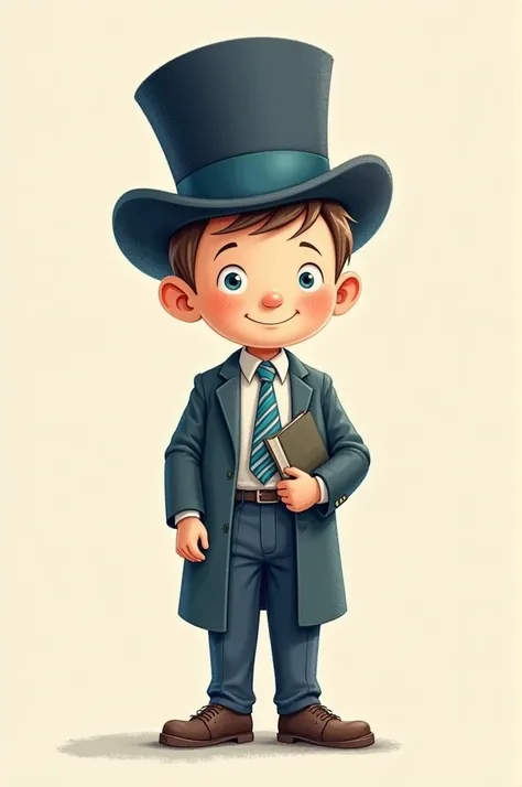 create a simple and easy drawing of a courteous man, liked books and was attached to traditions.Despite being small,thin and with few friends , he always wore a striped tie  (therefore,blue or gray )  and a tall top hat with short brims 