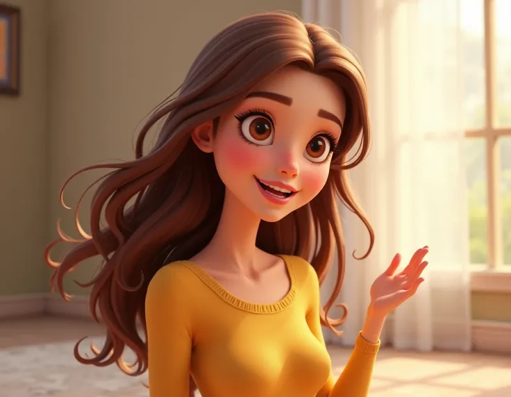 Animated brunette woman talking