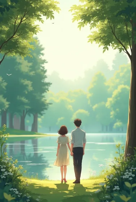 A calm outdoor scene—perhaps a park or a lake—showing a couple enjoying a peaceful walk or sitting together.

Pasangan wanita ISTJ 6w5 rambut wavy pendek dan pria ISTJ 9w8 (anime)