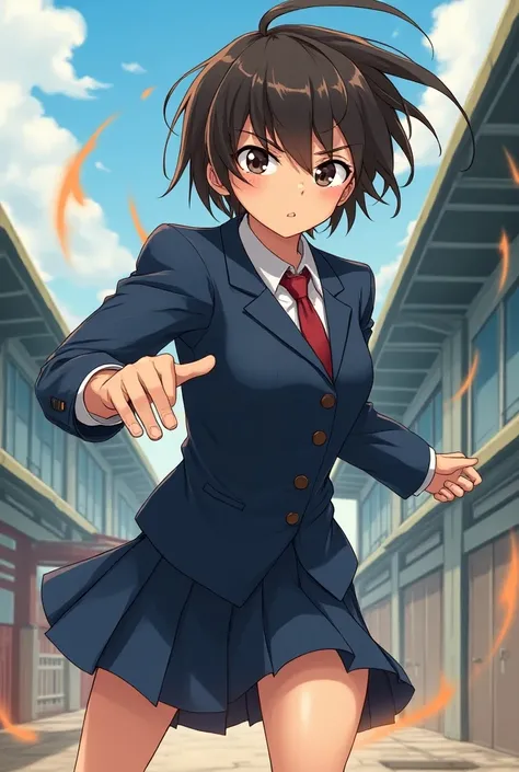 a student in uniform who performs some movement in anime