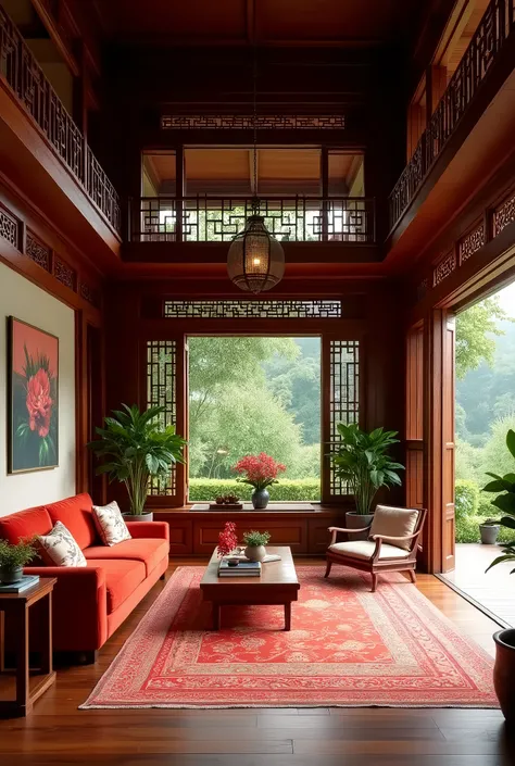 A room, 45m, living room, indochine, red wood, in vietnam