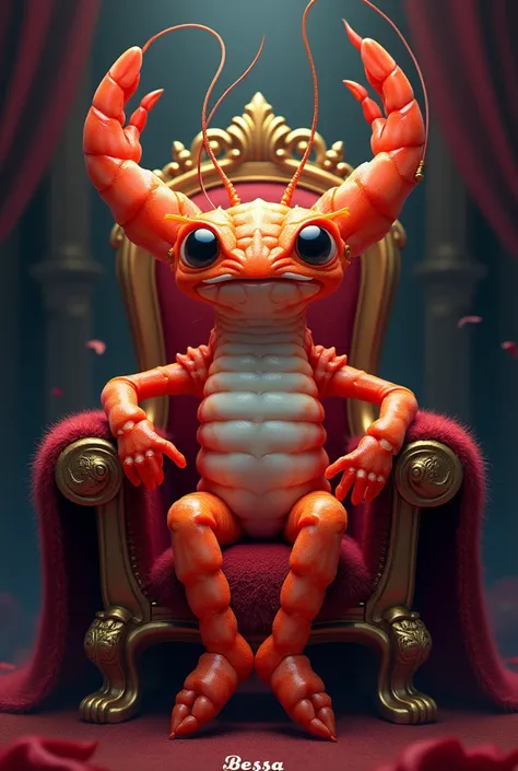  A shrimp sitting on a throne as if it were a king,  and my brand name : Bessa shrimp at the bottom  