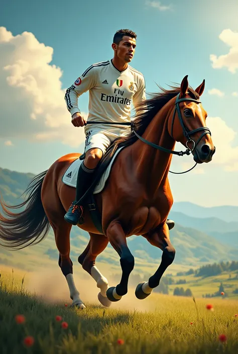 A picture of Ronaldo riding a horse