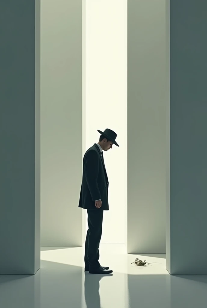 A detective looking for clues in the minimalist style 