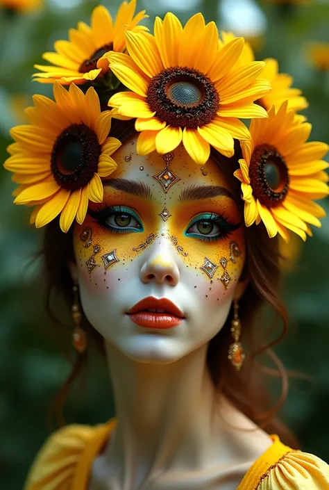 Create a spring-themed mask mainly depicting sunflowers 