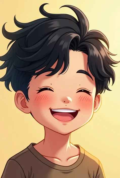 Smiling black-haired kawaii boy with contagious joy 
