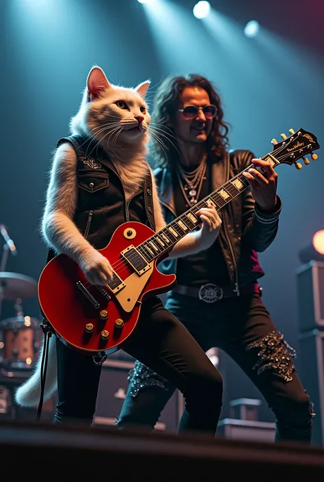 Cat plays guitar together on stage with Lemmy Kilmister